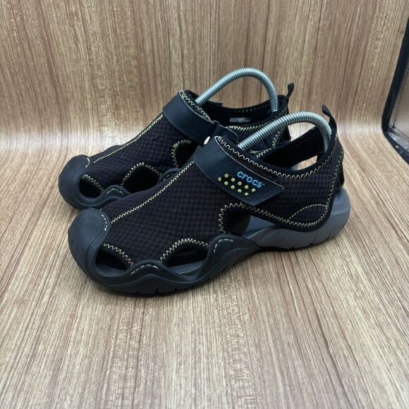 Crocs Swiftwater Mens Size 8 Deck Sandals‎ Shoes Black Gray Mesh main image 5